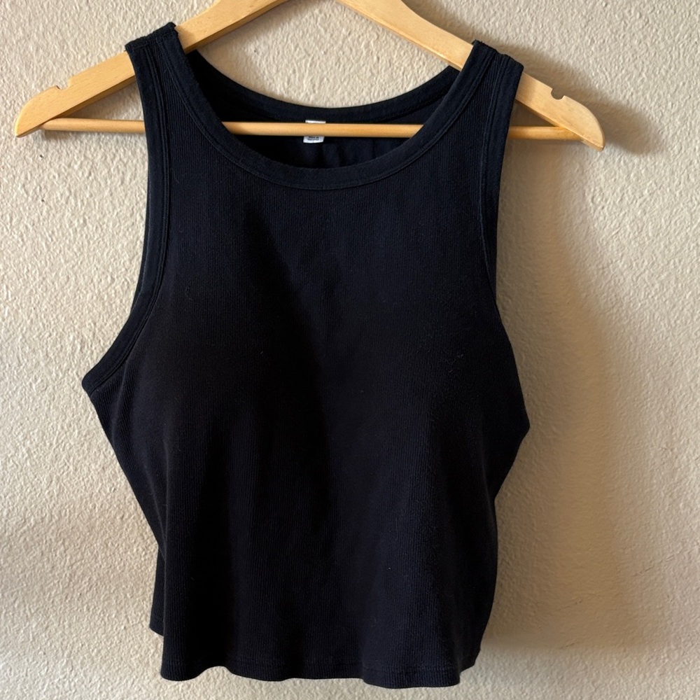 Uniqlo Ribbed Cropped Tank Top XL Built In Bra Black Brami Spring & Summer - Picture 2 of 11